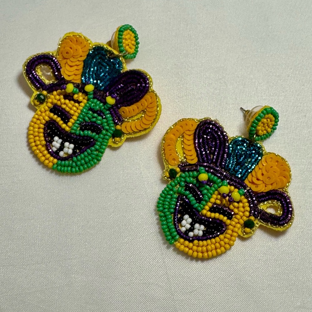 Colorful Beaded Mardi Gras Jester Earrings